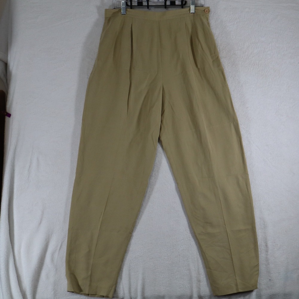 Josephine Chaus Women's Size 12 Silk Linen Pleated Trousers Beige High‑Waist